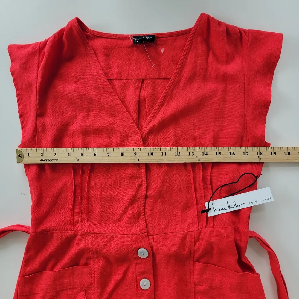 Nicole Miller | NWT Linen Blend Button Up Mini Dress Red Size M - Picture 6 of 10